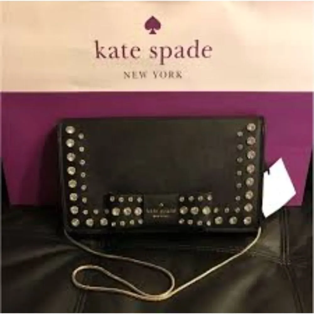 Kate Spade Eva Davies Mews Black Jeweled Bow Clutch Crossbody Bag